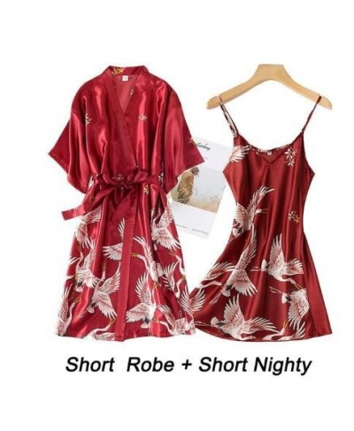 Women Rayon 2PCS Robe Set Bride Bridesmaid Wedding Robe Gown Lace Sexy Kimono Bathrobe Night Dress Casual Nightgown Sleepwear...