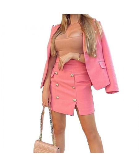 Fashion Button Patchwork Office Wears Long Sleeve Blazer and Mini Skirts 2 Piece Sets Women Outfit Wholesale $48.47 - Suits &...