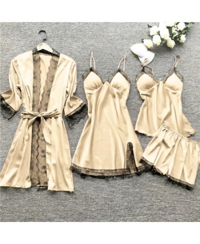 Pajamas Lace Set Silk Nightdress Dress Babydoll Robe Lingerie Women Sleepwear $39.86 - Underwear