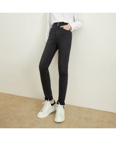 Women's Jeans Autumn Winter Casual All-Match High Waist Double Buttons Slim Pencil Denim Trousers $91.89 - Jeans