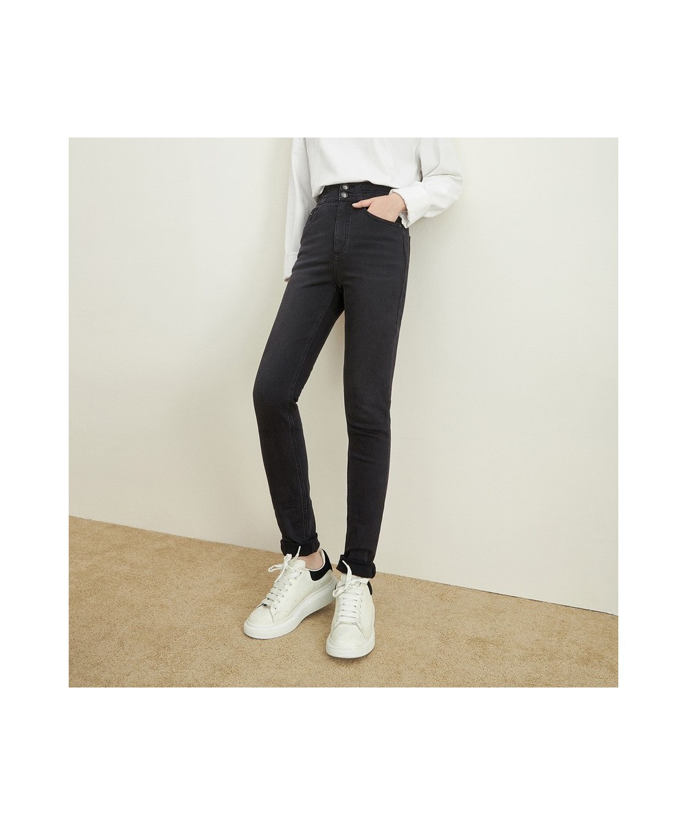 Women's Jeans Autumn Winter Casual All-Match High Waist Double Buttons Slim Pencil Denim Trousers $91.89 - Jeans