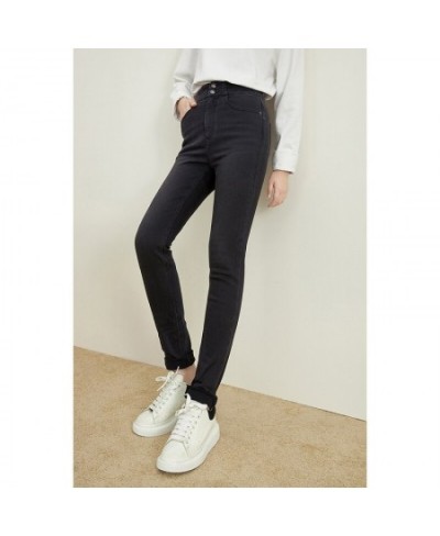 Women's Jeans Autumn Winter Casual All-Match High Waist Double Buttons Slim Pencil Denim Trousers $91.89 - Jeans