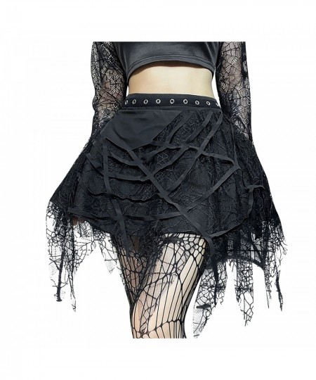 Women Gothic Party Mini Skirt Mall Gothic Grunge High Waist A-line Skirt Mesh Tassel Mini Skirts Goth Dark Spider Web Punk $2...