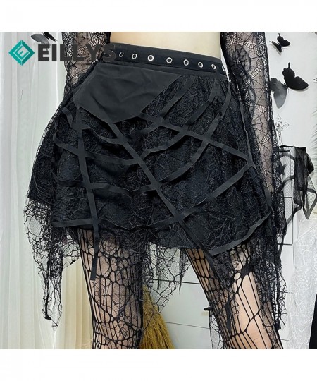 Women Gothic Party Mini Skirt Mall Gothic Grunge High Waist A-line Skirt Mesh Tassel Mini Skirts Goth Dark Spider Web Punk $2...