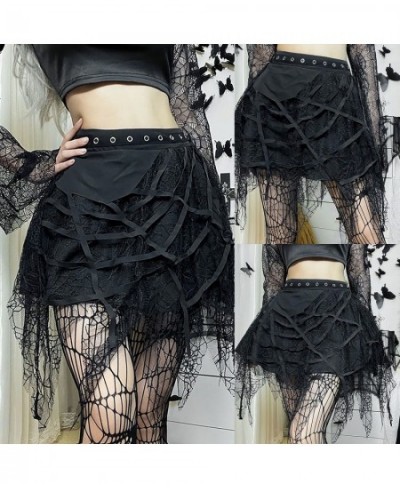 Women Gothic Party Mini Skirt Mall Gothic Grunge High Waist A-line Skirt Mesh Tassel Mini Skirts Goth Dark Spider Web Punk $2...