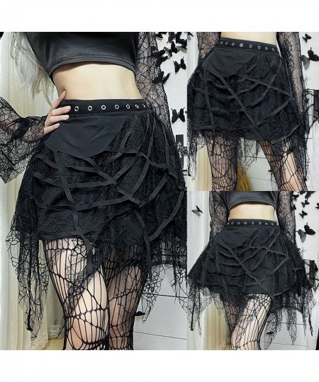 Women Gothic Party Mini Skirt Mall Gothic Grunge High Waist A-line Skirt Mesh Tassel Mini Skirts Goth Dark Spider Web Punk $2...