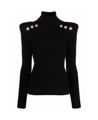 Classic Turtlenecks Pullovers Long Sleeve Gold Buckle Sweater Women Winter Fall Casual Elasticity Knitting Top $70.42 - Sweaters