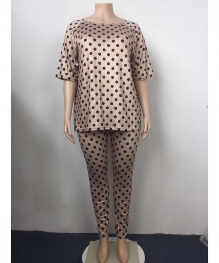 1xl-5xl Summer Plus Size Loose Casual Dot Print Women's Two Piece Women's Short Sleeve Top and Pants Set Wholesale $48.79 - P...