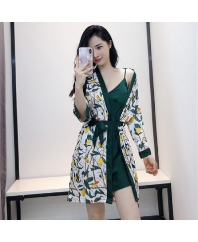 2023 two Pieces Sets Spring Women Robe & Gown Sets Sleepwear Robe Flower Print Nightdress With Chest Pads home suit $65.38 - ...