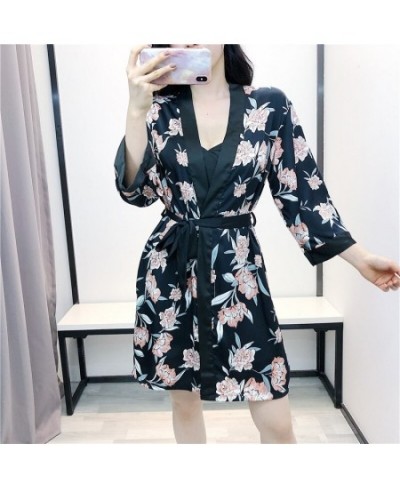 2023 two Pieces Sets Spring Women Robe & Gown Sets Sleepwear Robe Flower Print Nightdress With Chest Pads home suit $65.38 - ...