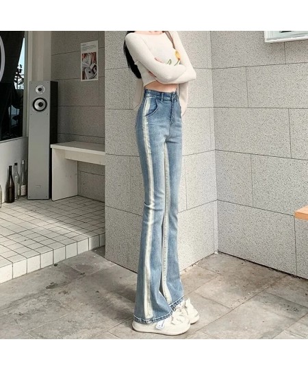 Women Jeans 2023 Spring Summer Flare Trousers High Waist Ladies Slim Fit Casual Striped Color Denim Pants Women Plus Size S-5...