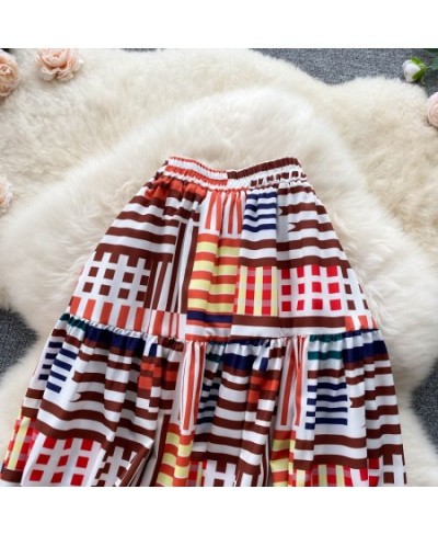 South Korea VD3082 Stripe Print Skirt For Women 2022 Spring Summer Big Swing Mid Length Loose A Line Skirt $37.98 - Skirts