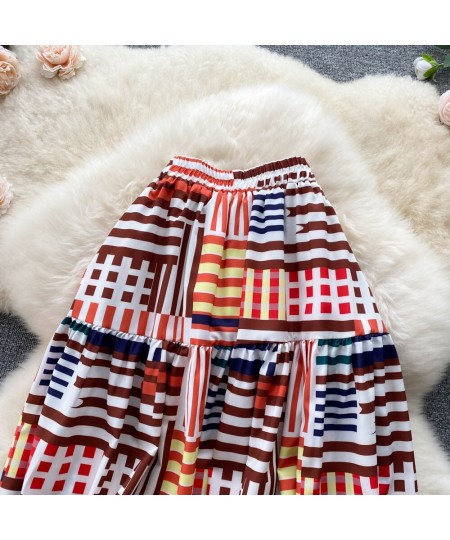 South Korea VD3082 Stripe Print Skirt For Women 2022 Spring Summer Big Swing Mid Length Loose A Line Skirt $37.98 - Skirts