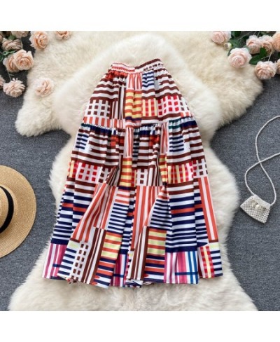 South Korea VD3082 Stripe Print Skirt For Women 2022 Spring Summer Big Swing Mid Length Loose A Line Skirt $37.98 - Skirts