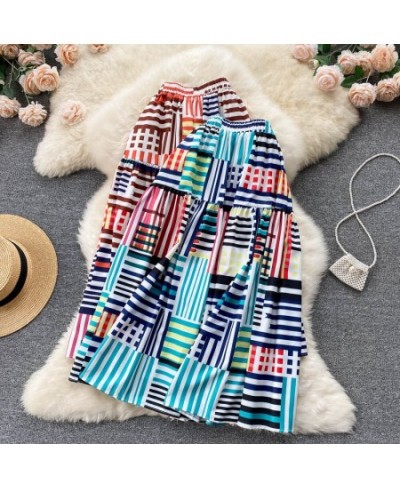 South Korea VD3082 Stripe Print Skirt For Women 2022 Spring Summer Big Swing Mid Length Loose A Line Skirt $37.98 - Skirts