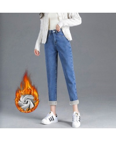 Winter Spring Straight Loose Outer Wear Warm Thickened Harem Denim Plus Velvet Dad Jeans Denim Women's New pANTS $48.58 - Jeans