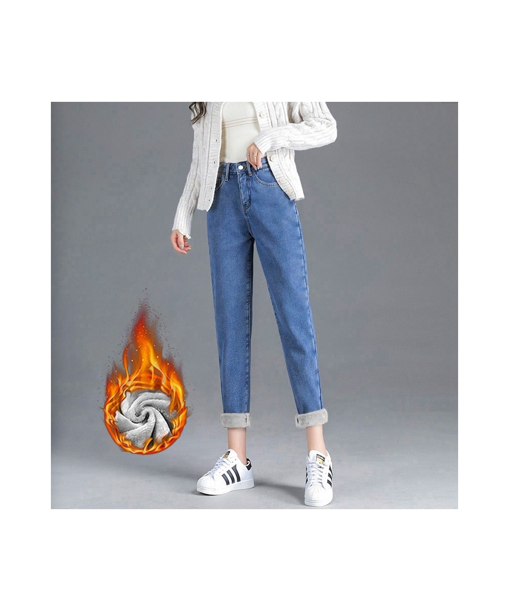 Winter Spring Straight Loose Outer Wear Warm Thickened Harem Denim Plus Velvet Dad Jeans Denim Women's New pANTS $48.58 - Jeans