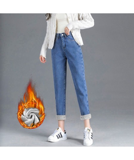 Winter Spring Straight Loose Outer Wear Warm Thickened Harem Denim Plus Velvet Dad Jeans Denim Women's New pANTS $48.58 - Jeans