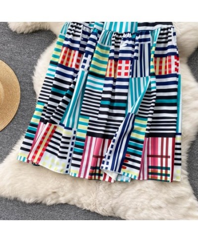 South Korea VD3082 Stripe Print Skirt For Women 2022 Spring Summer Big Swing Mid Length Loose A Line Skirt $37.98 - Skirts