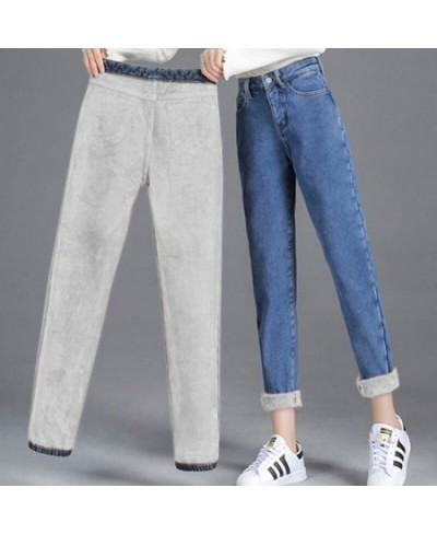 Winter Spring Straight Loose Outer Wear Warm Thickened Harem Denim Plus Velvet Dad Jeans Denim Women's New pANTS $48.58 - Jeans