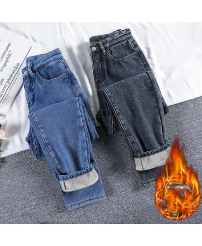 Winter Spring Straight Loose Outer Wear Warm Thickened Harem Denim Plus Velvet Dad Jeans Denim Women's New pANTS $48.58 - Jeans