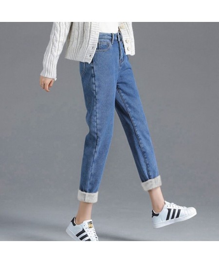 Winter Spring Straight Loose Outer Wear Warm Thickened Harem Denim Plus Velvet Dad Jeans Denim Women's New pANTS $48.58 - Jeans