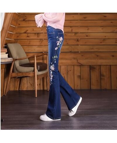 Women Jeans Embroidery Spring Denim Trouser Flared Pants Slim New Vintage $58.48 - Jeans