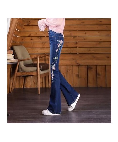 Women Jeans Embroidery Spring Denim Trouser Flared Pants Slim New Vintage $58.48 - Jeans