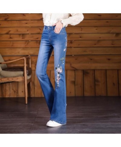 Women Jeans Embroidery Spring Denim Trouser Flared Pants Slim New Vintage $58.48 - Jeans