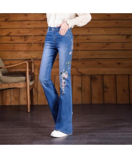 Women Jeans Embroidery Spring Denim Trouser Flared Pants Slim New Vintage $58.48 - Jeans