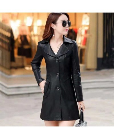 Women's Leather Jacket Slim Middle-aged Women Winter black Coat Female gothic Leather Coat XL-5XL Leather Jacket $59.48 - Jac...