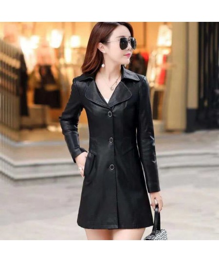 Women's Leather Jacket Slim Middle-aged Women Winter black Coat Female gothic Leather Coat XL-5XL Leather Jacket $59.48 - Jac...