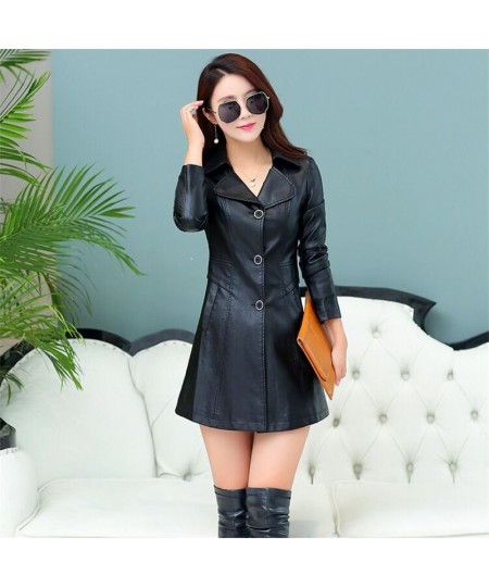 Women's Leather Jacket Slim Middle-aged Women Winter black Coat Female gothic Leather Coat XL-5XL Leather Jacket $59.48 - Jac...