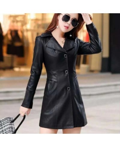 Women's Leather Jacket Slim Middle-aged Women Winter black Coat Female gothic Leather Coat XL-5XL Leather Jacket $59.48 - Jac...