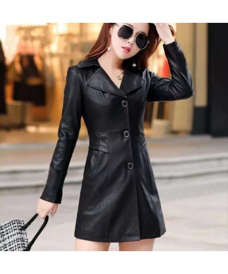 Women's Leather Jacket Slim Middle-aged Women Winter black Coat Female gothic Leather Coat XL-5XL Leather Jacket $59.48 - Jac...