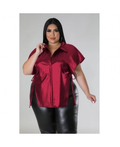 Plus Size Women Leather Tops Solid Split Shirt For Lady Fashion Casual Outfit Female Bandage Cloth 2023 Spring Large Size Top...