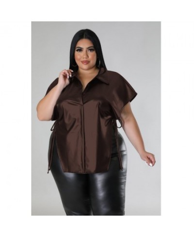 Plus Size Women Leather Tops Solid Split Shirt For Lady Fashion Casual Outfit Female Bandage Cloth 2023 Spring Large Size Top...