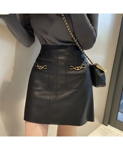 2022 women Clothing Korean Zipper Black High Waist A-line Skirt Autumn Sexy Pocket Slim Skirt Ladies All-match Mini Dress $36...