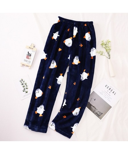 Autumn And Winter Women's Cartoon Printed Flannel Thickened Soft Cold Proof And Warm Large Household Clothes Elastic Waist $2...