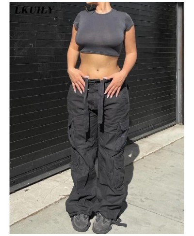 Vintage Cargo Pants Overalls Baggy Jeans Women Casual Fashion Y2k 90s Streetwear Big Pockets High Waist Straight Denim Trouse...