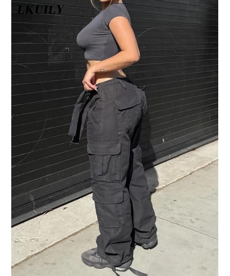 Vintage Cargo Pants Overalls Baggy Jeans Women Casual Fashion Y2k 90s Streetwear Big Pockets High Waist Straight Denim Trouse...