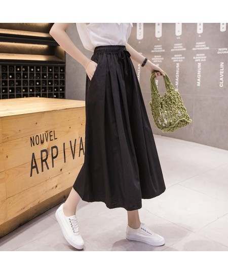 Drawstring Elastic High Waist Wide Cargo Pants Women Vintage Street Style Casual Loose Capri Pants Summer Skirt Pants $40.88 ...