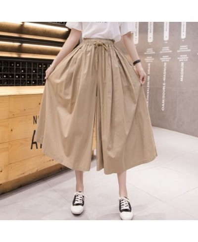 Drawstring Elastic High Waist Wide Cargo Pants Women Vintage Street Style Casual Loose Capri Pants Summer Skirt Pants $40.88 ...