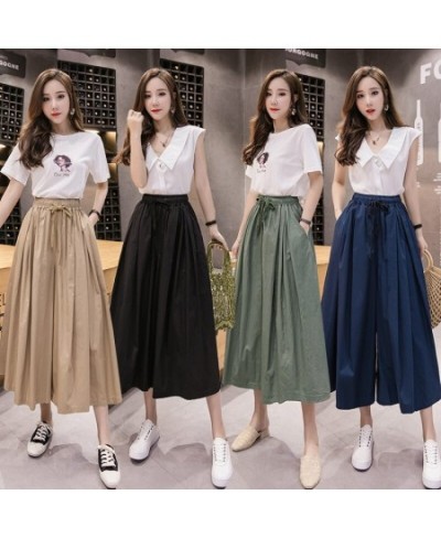 Drawstring Elastic High Waist Wide Cargo Pants Women Vintage Street Style Casual Loose Capri Pants Summer Skirt Pants $40.88 ...