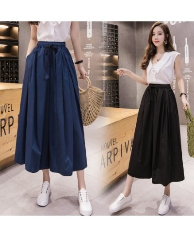 Drawstring Elastic High Waist Wide Cargo Pants Women Vintage Street Style Casual Loose Capri Pants Summer Skirt Pants $40.88 ...