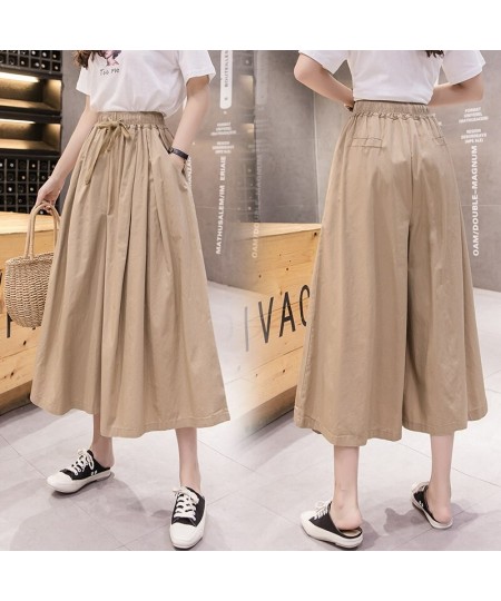 Drawstring Elastic High Waist Wide Cargo Pants Women Vintage Street Style Casual Loose Capri Pants Summer Skirt Pants $40.88 ...