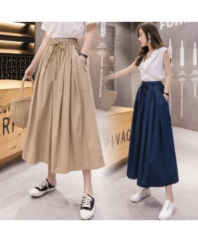 Drawstring Elastic High Waist Wide Cargo Pants Women Vintage Street Style Casual Loose Capri Pants Summer Skirt Pants $40.88 ...