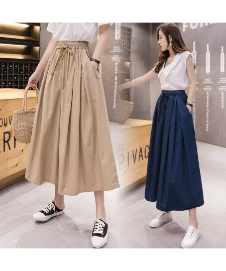 Drawstring Elastic High Waist Wide Cargo Pants Women Vintage Street Style Casual Loose Capri Pants Summer Skirt Pants $40.88 ...