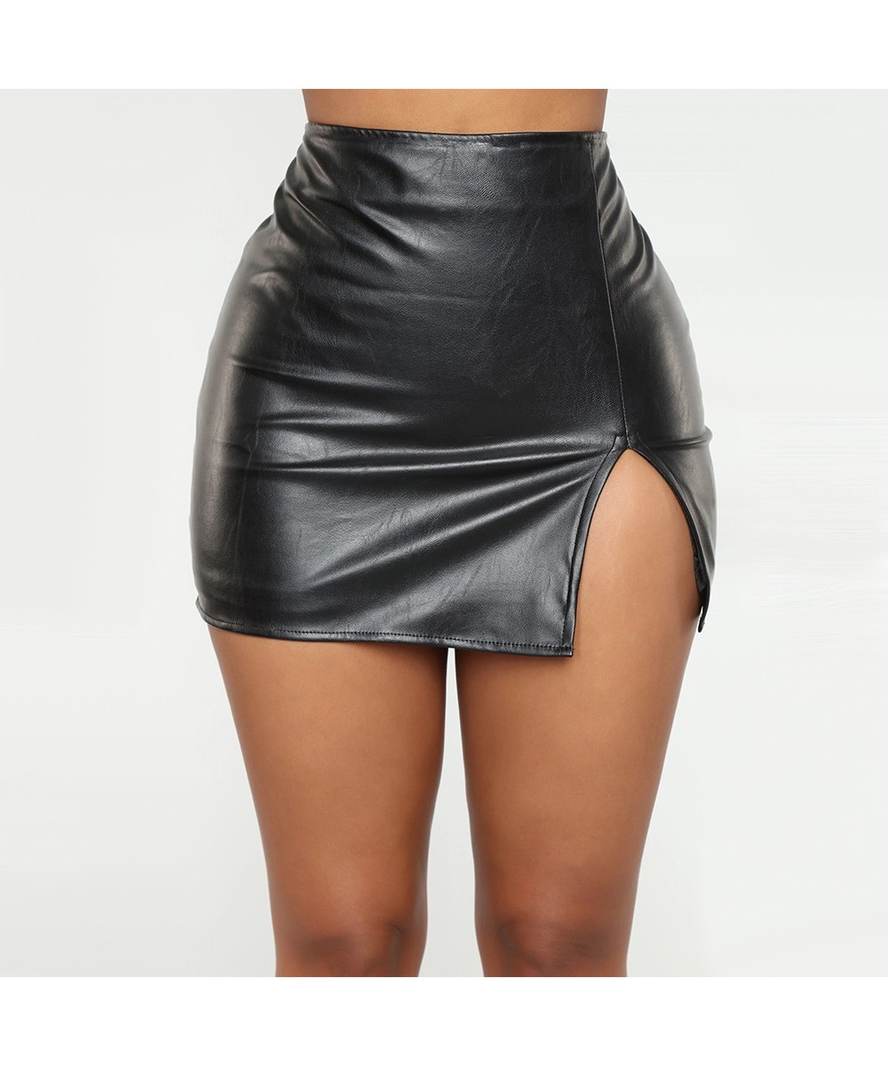 Women PU Skirt Lady Skinny High Waist Pencil Skirts Zipper Black Faux Leather Short Asymmetrical Skirt $31.48 - Skirts