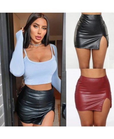 Women PU Skirt Lady Skinny High Waist Pencil Skirts Zipper Black Faux Leather Short Asymmetrical Skirt $31.48 - Skirts